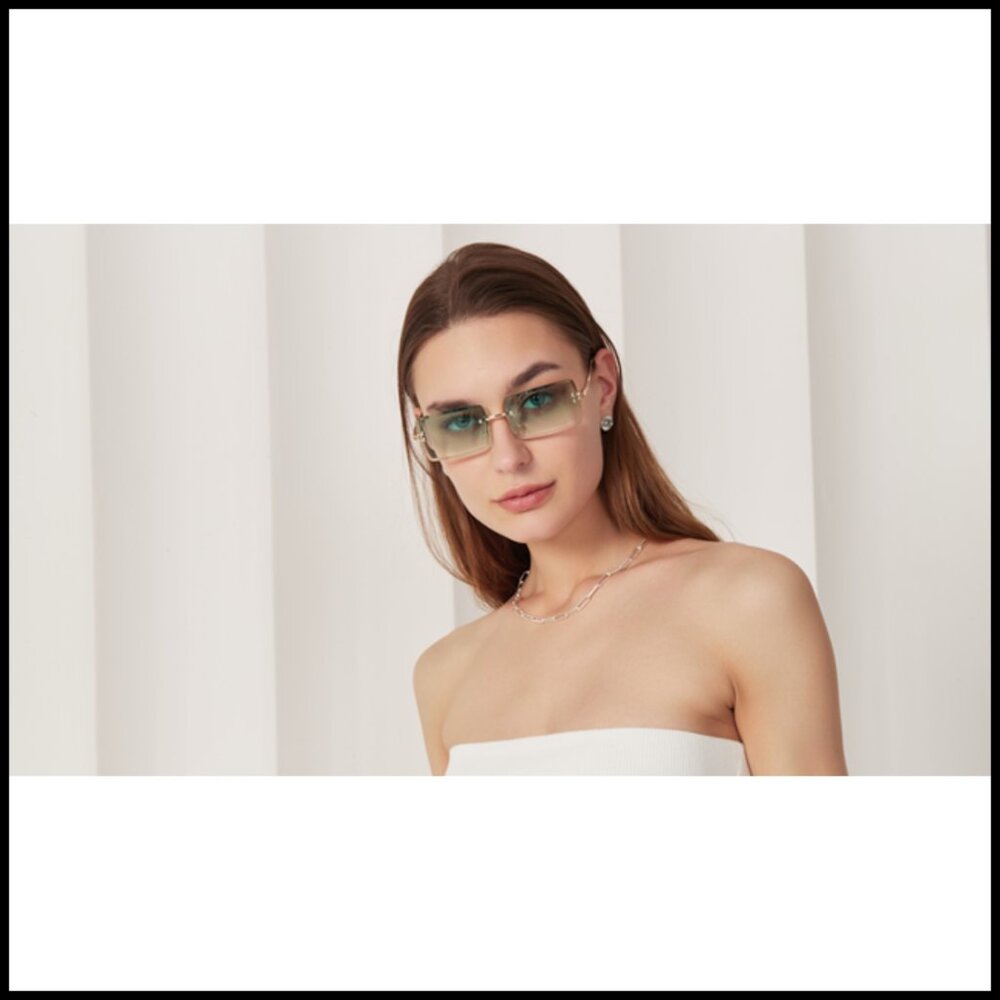 Retro Rimless Sunglasses Rectangle Frame Vintage … - image 7